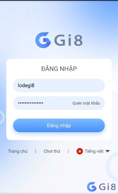 Đăng nhập tìa khỏan trên app GI8
